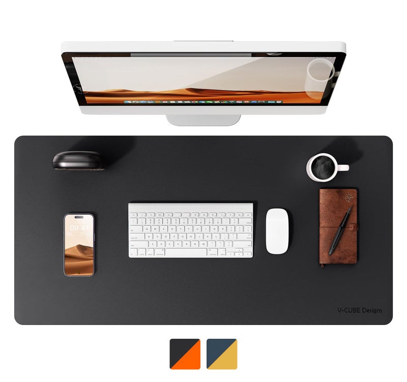 V-CUBE Designs Premium Vegan Leather Dual Color Desk Mat 75X40cm 1.8mm Thick| Laptop Mat/Extended Large Mouse Pad, Reversible Deskspread |High Tear/Peel Strength|Anti-Slip,Splash-Proof| Black&Orange - Image 2