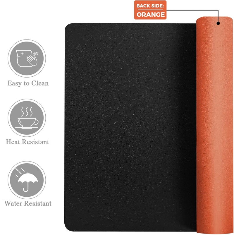 V-CUBE Designs Premium Vegan Leather Dual Color Desk Mat 75X40cm 1.8mm Thick| Laptop Mat/Extended Large Mouse Pad, Reversible Deskspread |High Tear/Peel Strength|Anti-Slip,Splash-Proof| Black&Orange - Image 3