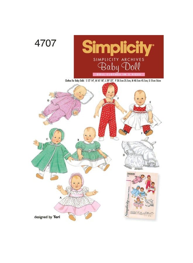 Simplicity 4707 Vintage Baby Doll Clothing Sewing Patterns for Girls by Teri, A (S-L) - Image 1