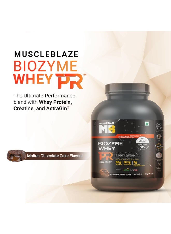 مسل بلايز مسحوق بروتين مصل اللبن MuscleBlaze Biozyme Whey Protein PR (يحتوي على 30 جم بروتين، و3 جم كرياتين مونوهيدرات، و50 مجم AstraGin) - نكهة كعكة الشوكولاتة الذائبة (Molten Chocolate Cake)، وزن 2 كجم / 4.4 رطل | حاصل على شهادة Trustified Gold - Image 3