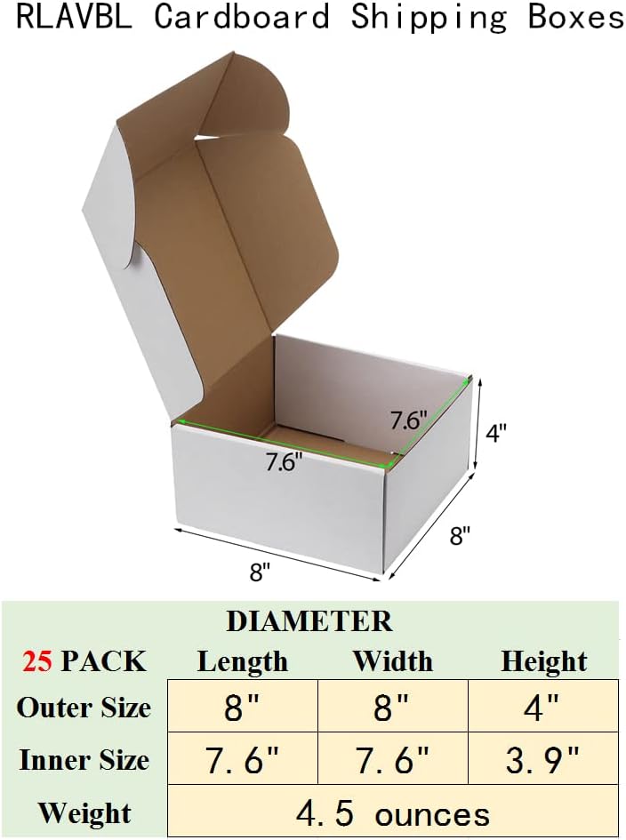 RLAVBL 8x8x4 Inches Shipping Boxes Set of 25, White Small Corrugated Cardboard Box, Mailer Boxes for Packing Small Business - Image 2
