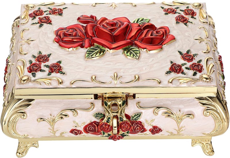Hipiwe Metal Decorative Jewelry Box Vintage Treasure Chest Case Ornate Trinket Organizer Earrings Necklace Bracelet Storage Box Ring Holder Keepsake Box for Women Girls - Image 1