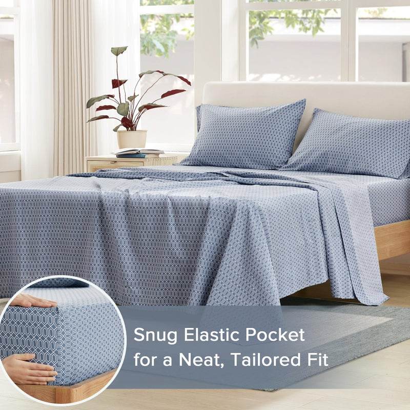 Comfort Spaces 100% Cotton Sheets Queen, Breathable, Naturally Cool Cotton Sheets, Soft Cotton Bed Sheets with 14" Elastic Pocket Fits up to 16" Mattress, All Seasons Sheet Set, Diamond Blue 4 Piece - Image 4
