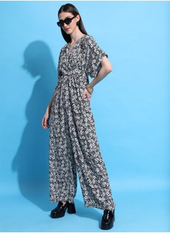 Tokyo Talkies Paisley Floral Print V Neck Front Twisted Jumpsuit by Styli  - Image 4