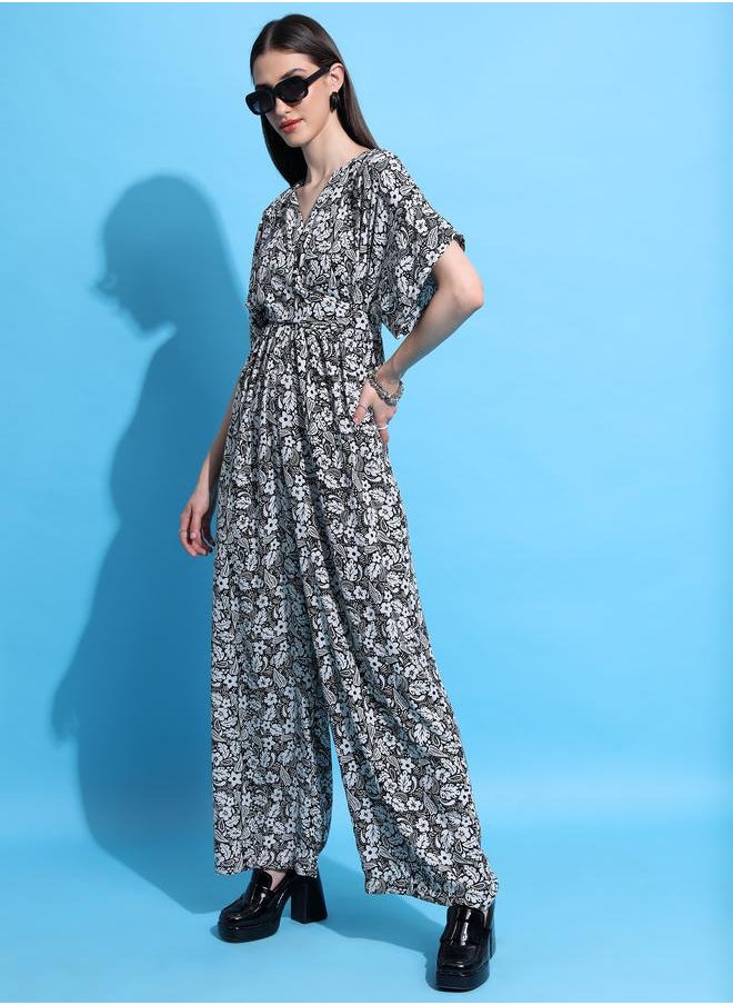 Tokyo Talkies Paisley Floral Print V Neck Front Twisted Jumpsuit by Styli  - Image 4