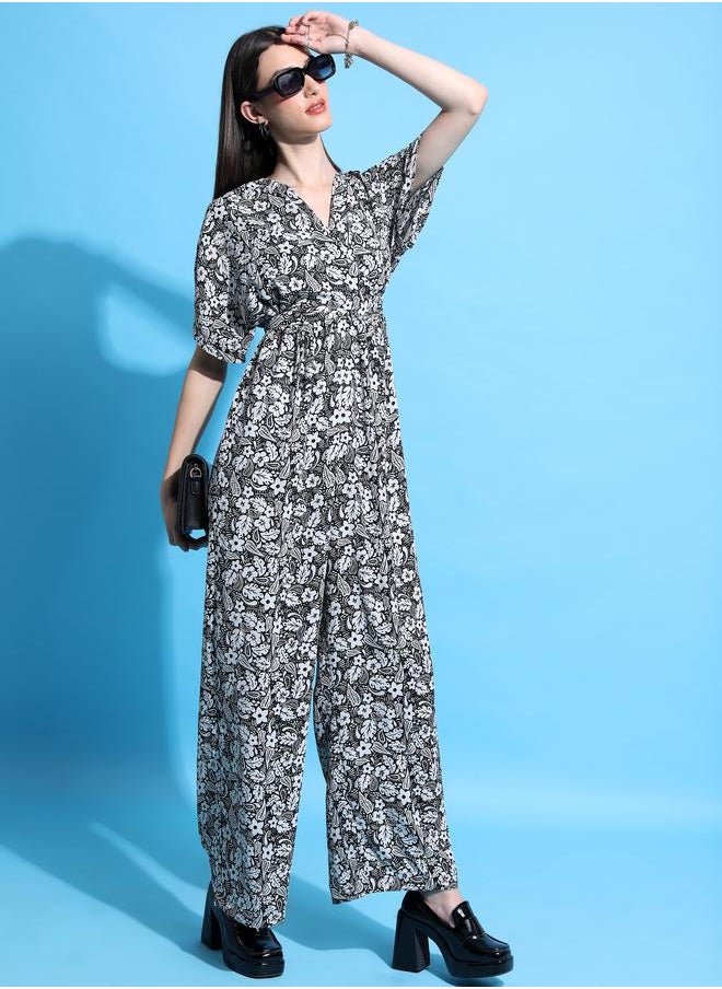 Tokyo Talkies Paisley Floral Print V Neck Front Twisted Jumpsuit by Styli  - Image 2
