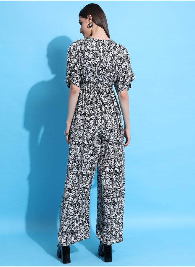 Tokyo Talkies Paisley Floral Print V Neck Front Twisted Jumpsuit by Styli  - Image 3