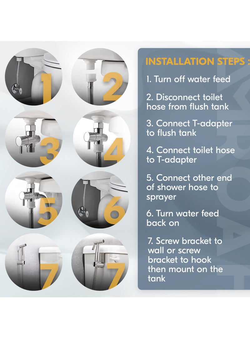 AMROAH 304 Stainless Steel Handheld Bidet Sprayer Set for Toilet with Hose & Easy Installation, Bidet Toilet Sprayer Shower Adjustable Water Pressure Control for Feminie Wash Baby Wash Pets Wash Clothes - Image 3