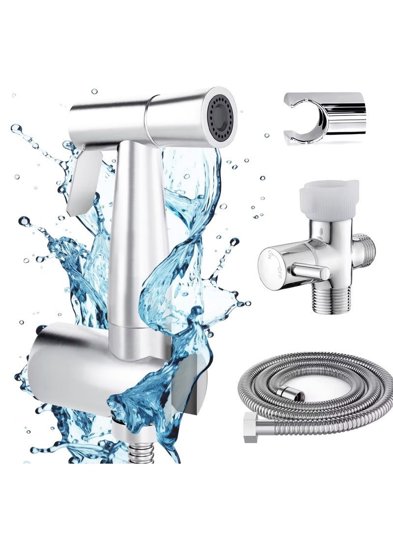 AMROAH 304 Stainless Steel Handheld Bidet Sprayer Set for Toilet with Hose & Easy Installation, Bidet Toilet Sprayer Shower Adjustable Water Pressure Control for Feminie Wash Baby Wash Pets Wash Clothes - Image 1