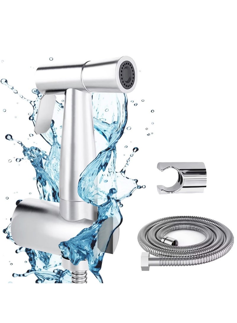 AMROAH 304 Stainless Steel Handheld Bidet Sprayer Set for Toilet with Hose & Easy Installation, Bidet Toilet Sprayer Shower Adjustable Water Pressure Control for Feminie Wash Baby Wash Pets Wash Clothes - Image 1