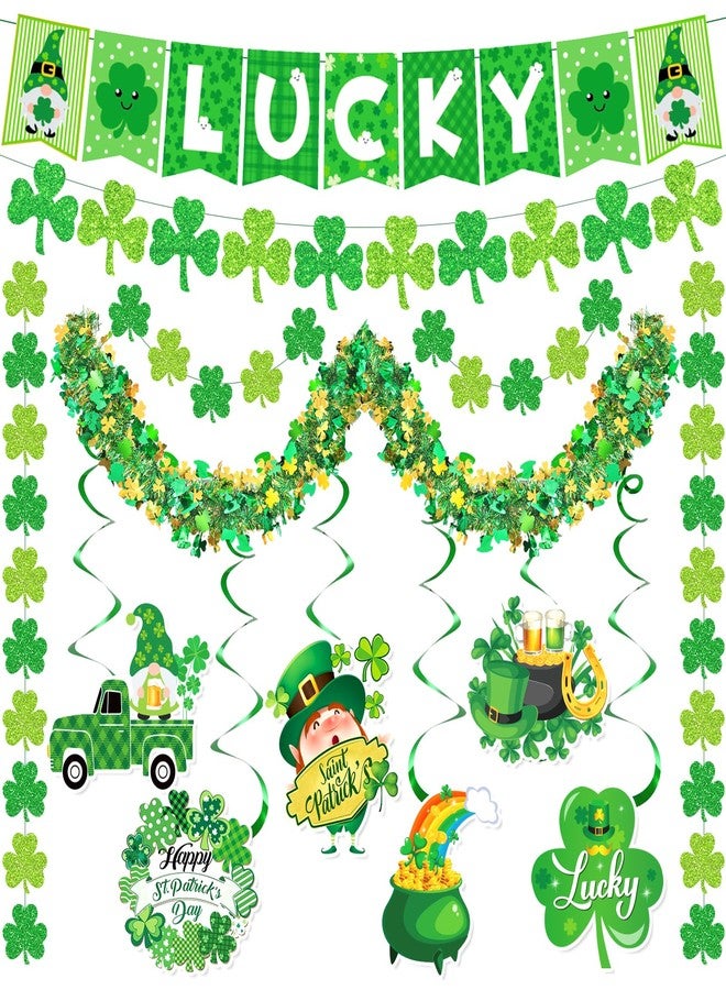 Bolake St Patricks Day Decorations Shamrocks Lucky Banner St Patricks Day Garlands Shiny Aluminum Film Twist Garland for St Patricks Day Decor Irish Lucky Day Party Decorations Supplies - Image 1