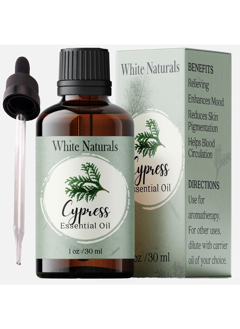 White Naturals - Cypress Essential Oil 100 Pure  Natural Therapeutic Grade Essential Oil for Aromatherapy Diffusers Undiluted for Healthy Skin  Hair Growth Ideal for Bedroom Living Room Office 1oz - Image 1