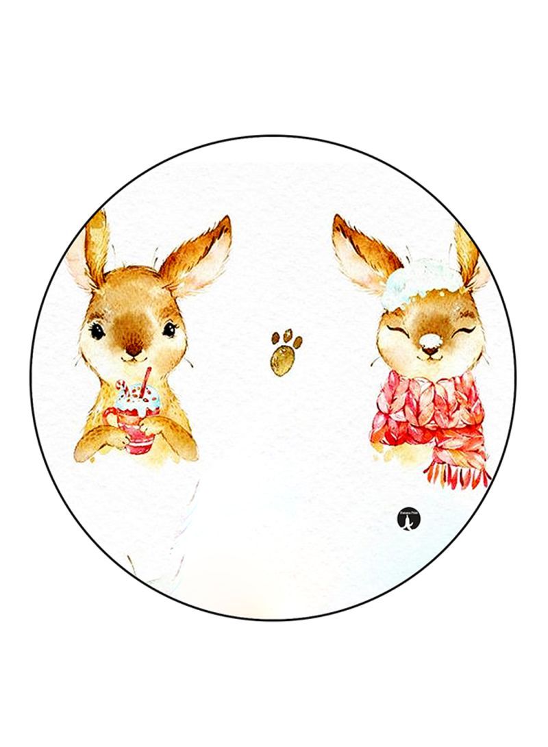 Rabbits Printed Mouse Pad Round  Multicolour