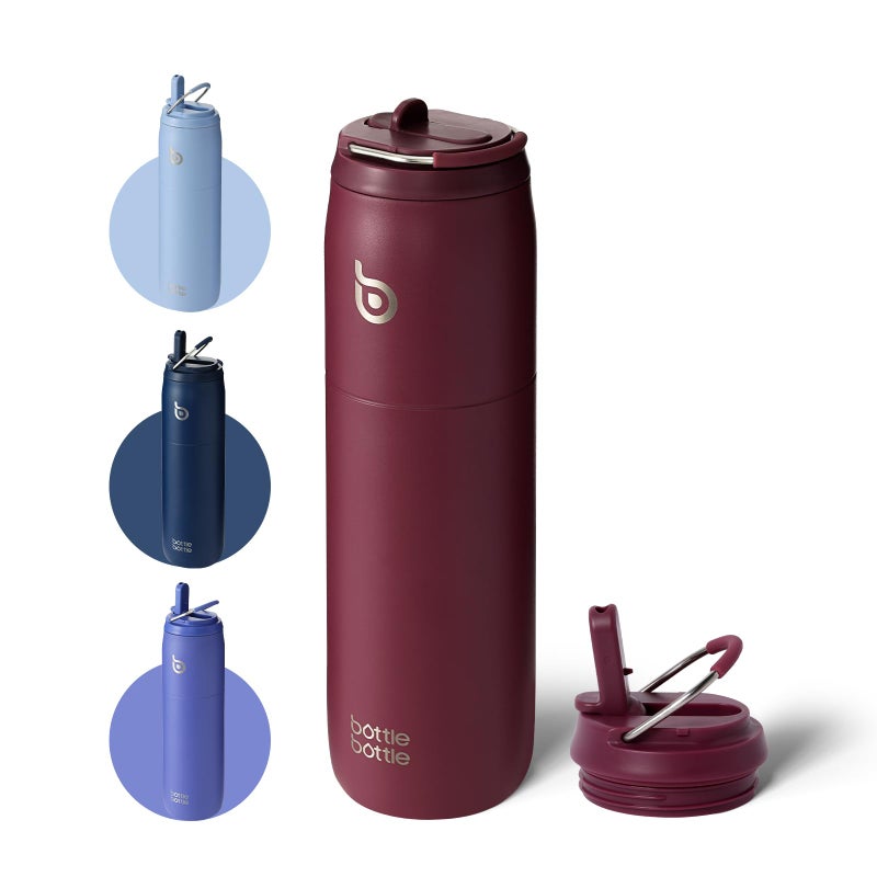 bottle bottle زجاجة زجاجة زجاجة ماء من الفولاذ المقاوم للصدأ مع قشة وغطاء، 32 أونصة كوب معزول بالفراغ، يبقى بارداً وساخناً، زجاجات ماء رياضية مقاومة للتسرب بفم واسع باللون الأحمر - Image 1