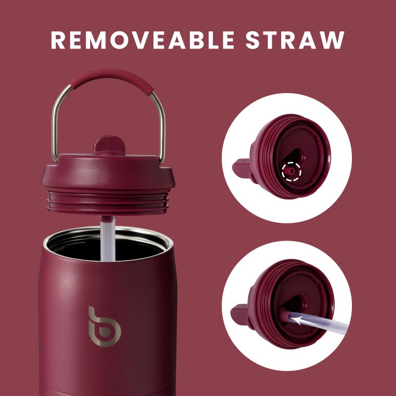 bottle bottle زجاجة زجاجة زجاجة ماء من الفولاذ المقاوم للصدأ مع قشة وغطاء، 32 أونصة كوب معزول بالفراغ، يبقى بارداً وساخناً، زجاجات ماء رياضية مقاومة للتسرب بفم واسع باللون الأحمر - Image 5