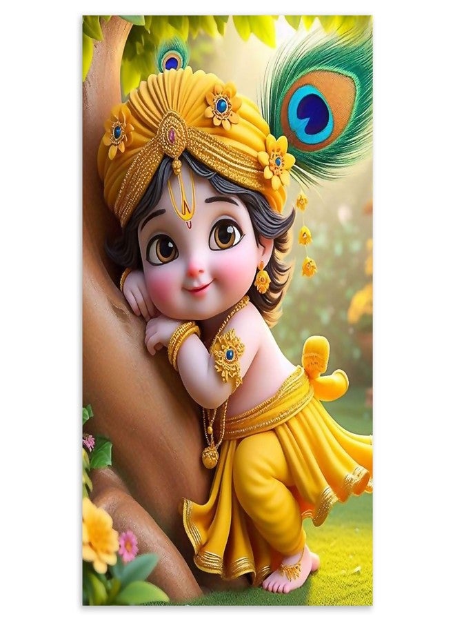Goelite Plastic Bal Gopal Krishna Photo For Pregnant Women Poster For Decoration Wall S Bedroom, Living Room, And More | Cute Baby Krishna Wall Poster Size: 18X12 Inches Set Of 1 (Design 22) - Image 1