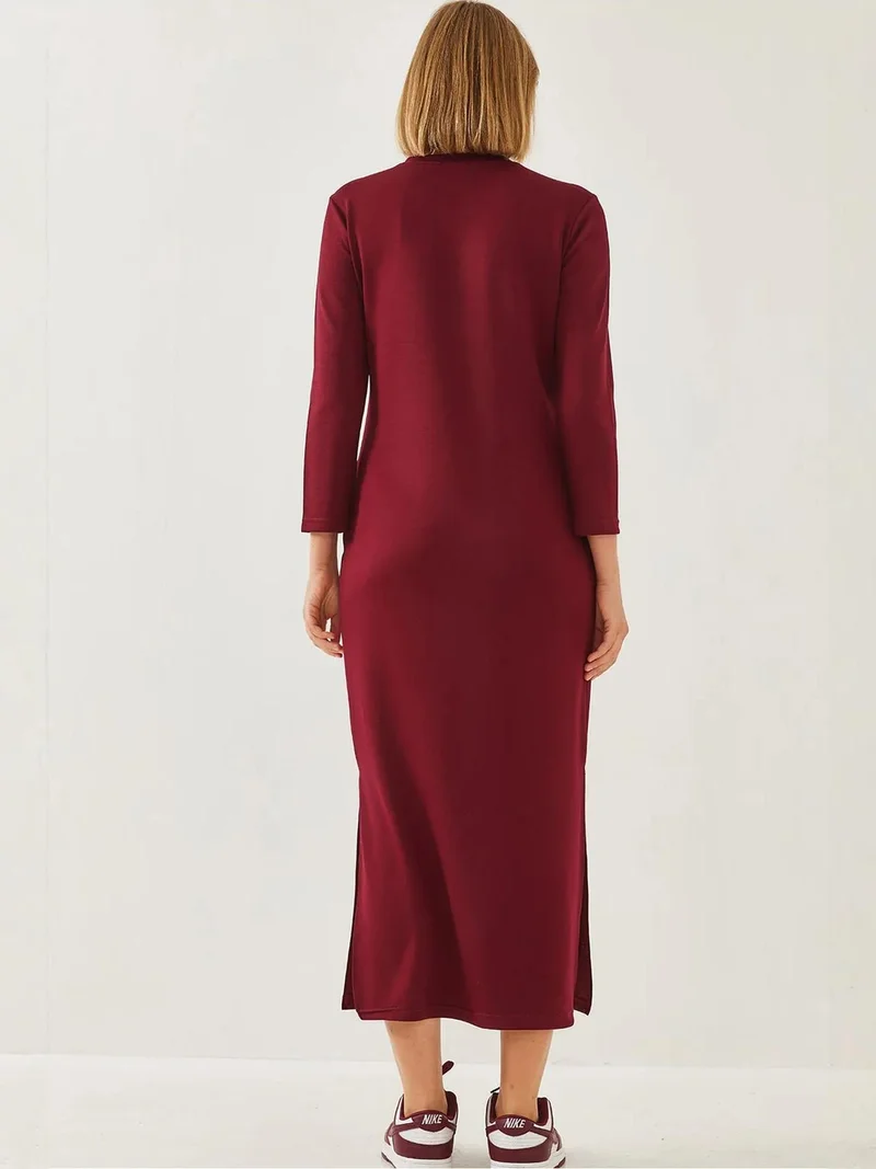 Bianco Lucci LUCCI Crew Neck Long Sleeve Midi Dress with Slit