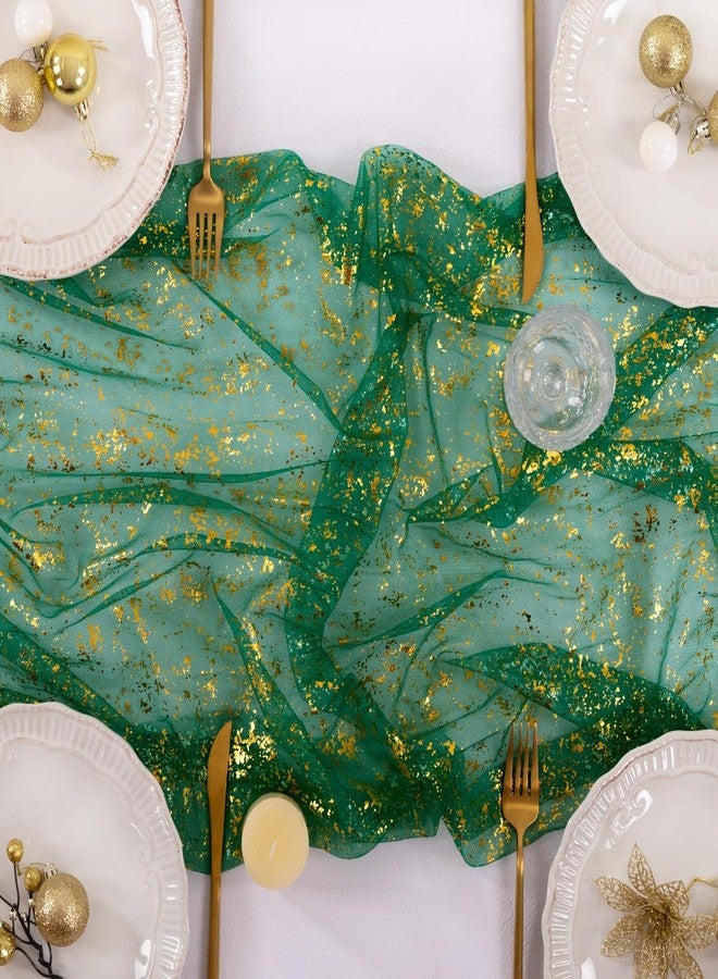 Socomi Gold Table Runner Christmas Snow Gauze Sheer Chiffon Cheesecloth Sequin 10FT Glitter Metallic Foil Dining Wedding Birthday Party Fall Winter Anniversary Holiday Centerpiece Table Decor Emerald Green - Image 4