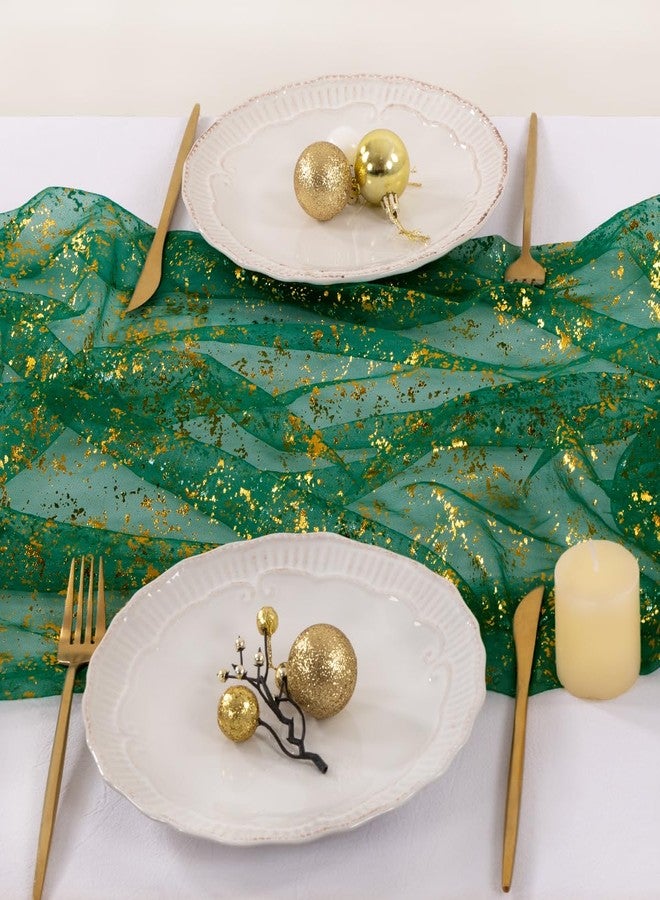 Socomi Gold Table Runner Christmas Snow Gauze Sheer Chiffon Cheesecloth Sequin 10FT Glitter Metallic Foil Dining Wedding Birthday Party Fall Winter Anniversary Holiday Centerpiece Table Decor Emerald Green - Image 5