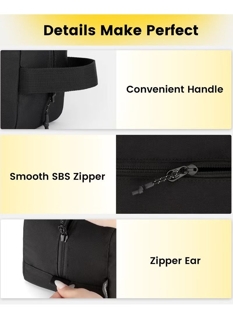 مجموعة أدوات الحلاقة المعلقة للرجال - حقيبة حلاقة مقاومة للماء بسعة كبيرة، منظم سفر أسود - Image 3