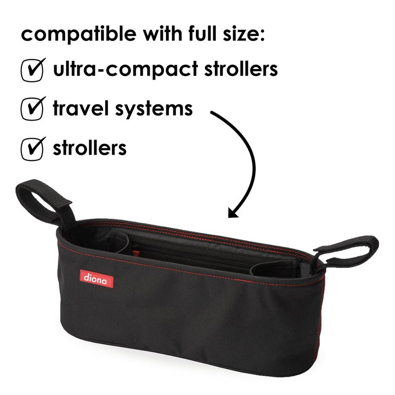 Diono Buggy Buddy Universal Stroller Organizer with Cup Holders, Secure Attachment, Zippered Pockets, Safe & Secure, Black - Image 4