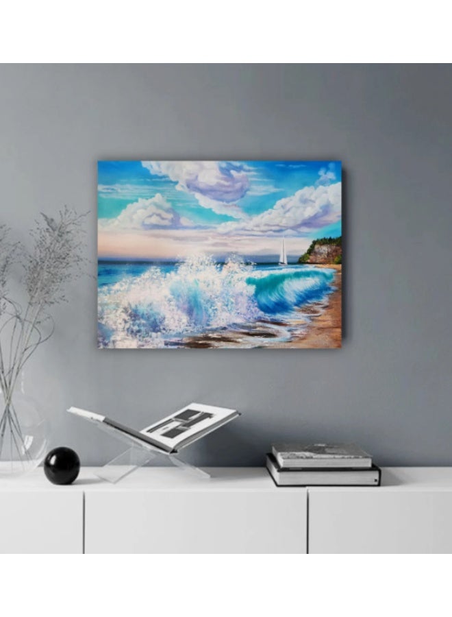 Turquoise Wave Oil Painting: Seaside Beach House Art ( 70 x 50 x 2 cm) - Image 3