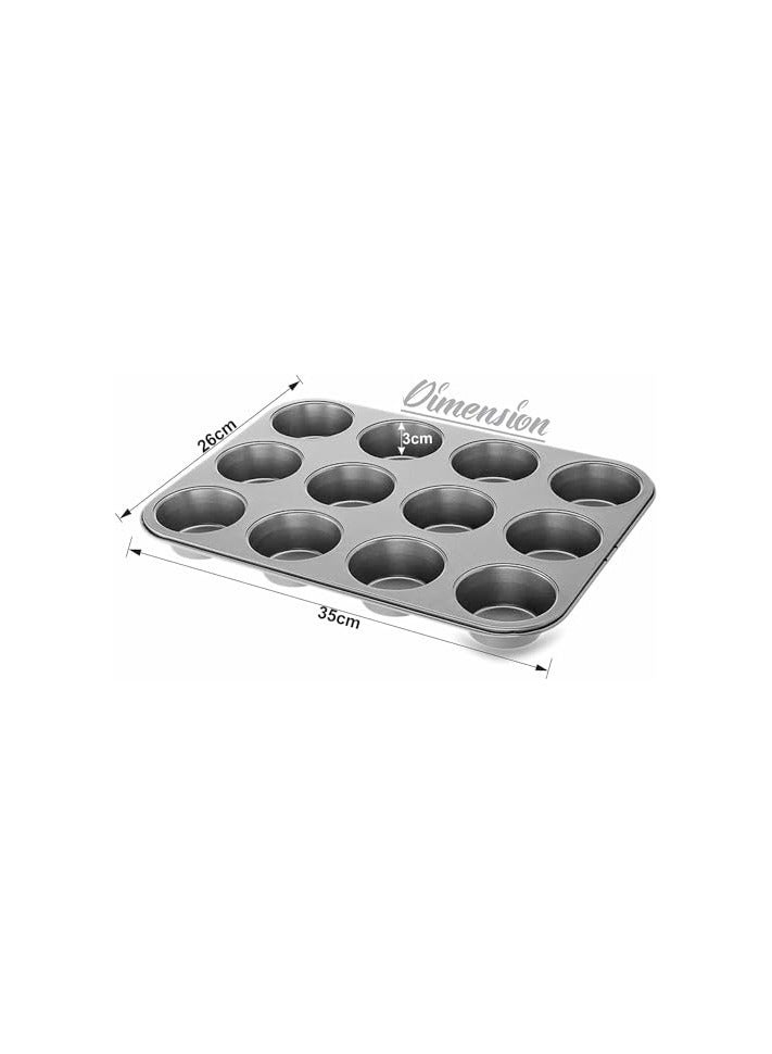 Green Tiger [2-Pack] 12 Cup Cupcake Baking tray Non-Stick Carbon Steel Muffin Tray Oven Baking Pan Heat Resistant Bakeware Pan perfect for making Cupcakes, Mini Pie - Image 2