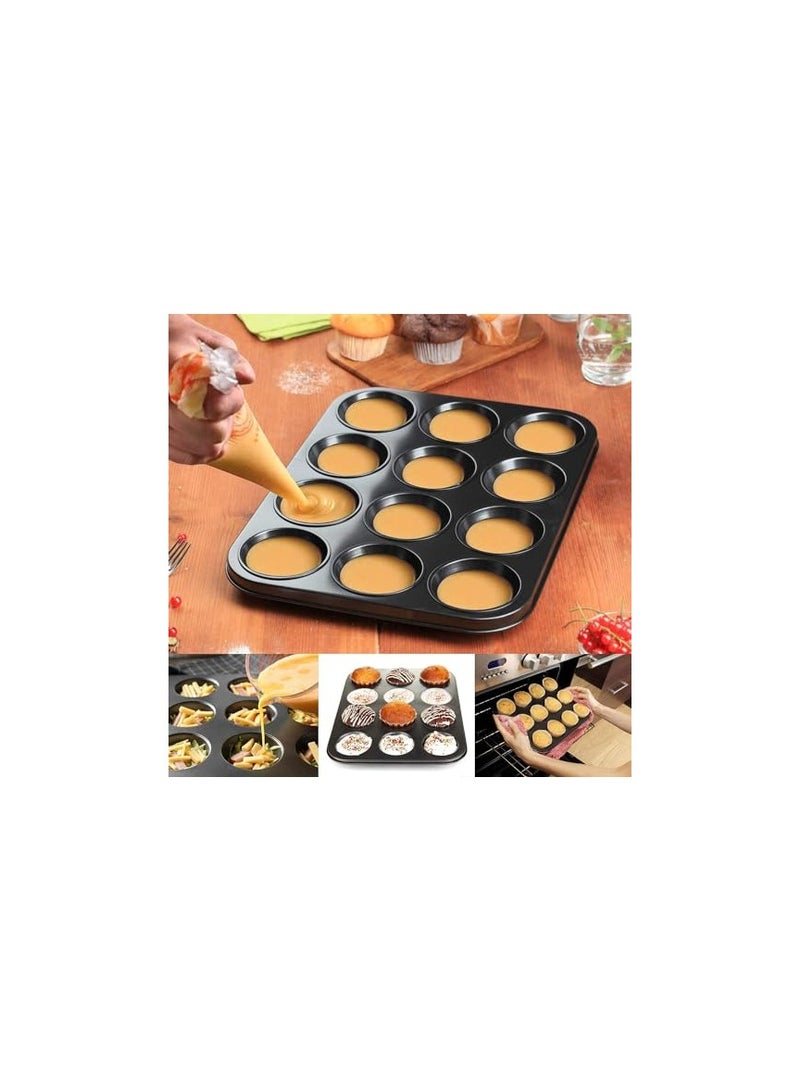 Green Tiger [2-Pack] 12 Cup Cupcake Baking tray Non-Stick Carbon Steel Muffin Tray Oven Baking Pan Heat Resistant Bakeware Pan perfect for making Cupcakes, Mini Pie - Image 3