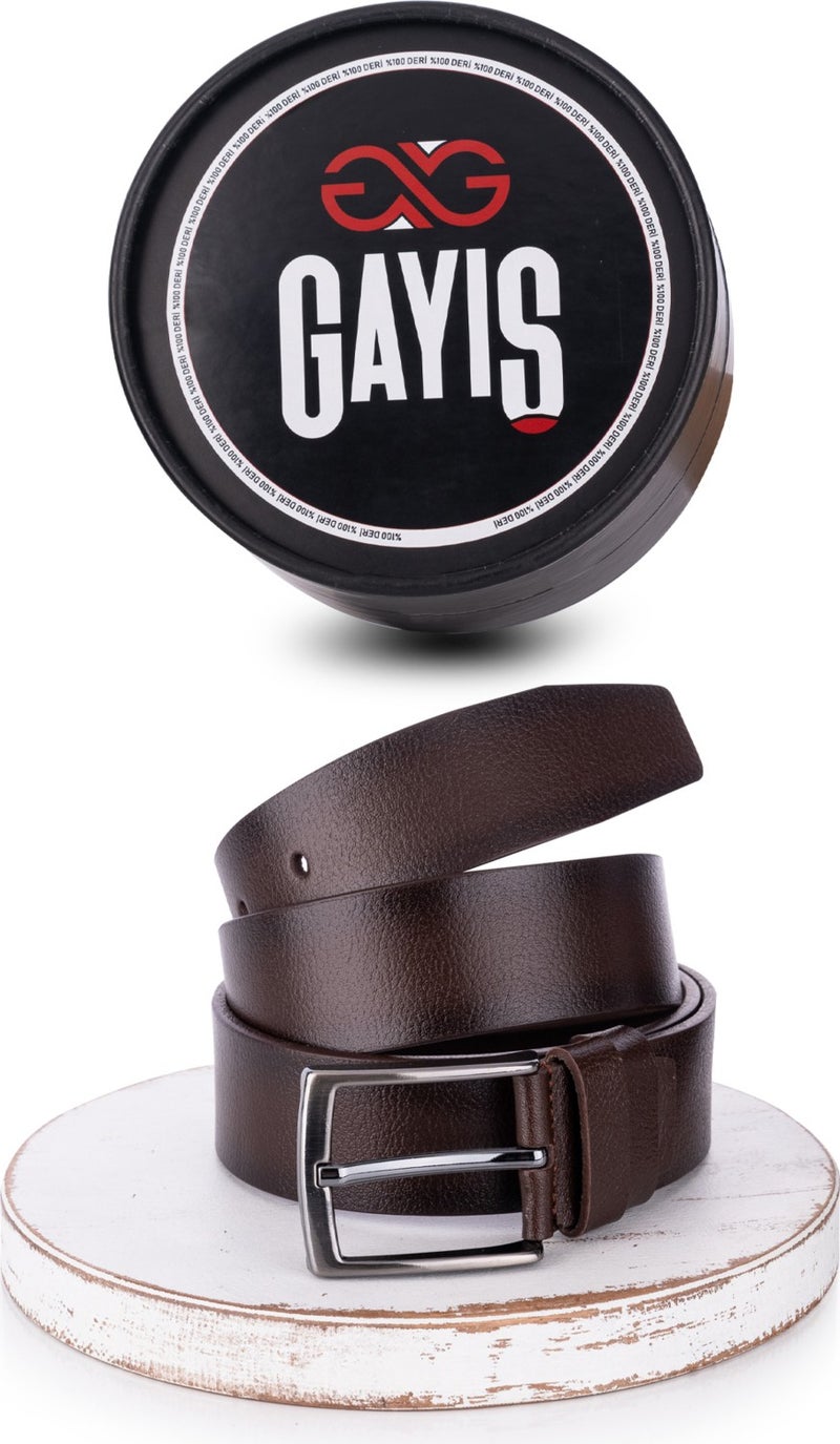 Gayış Special Oval Leather Denim Fabric Brown Men's Belt - Image 1