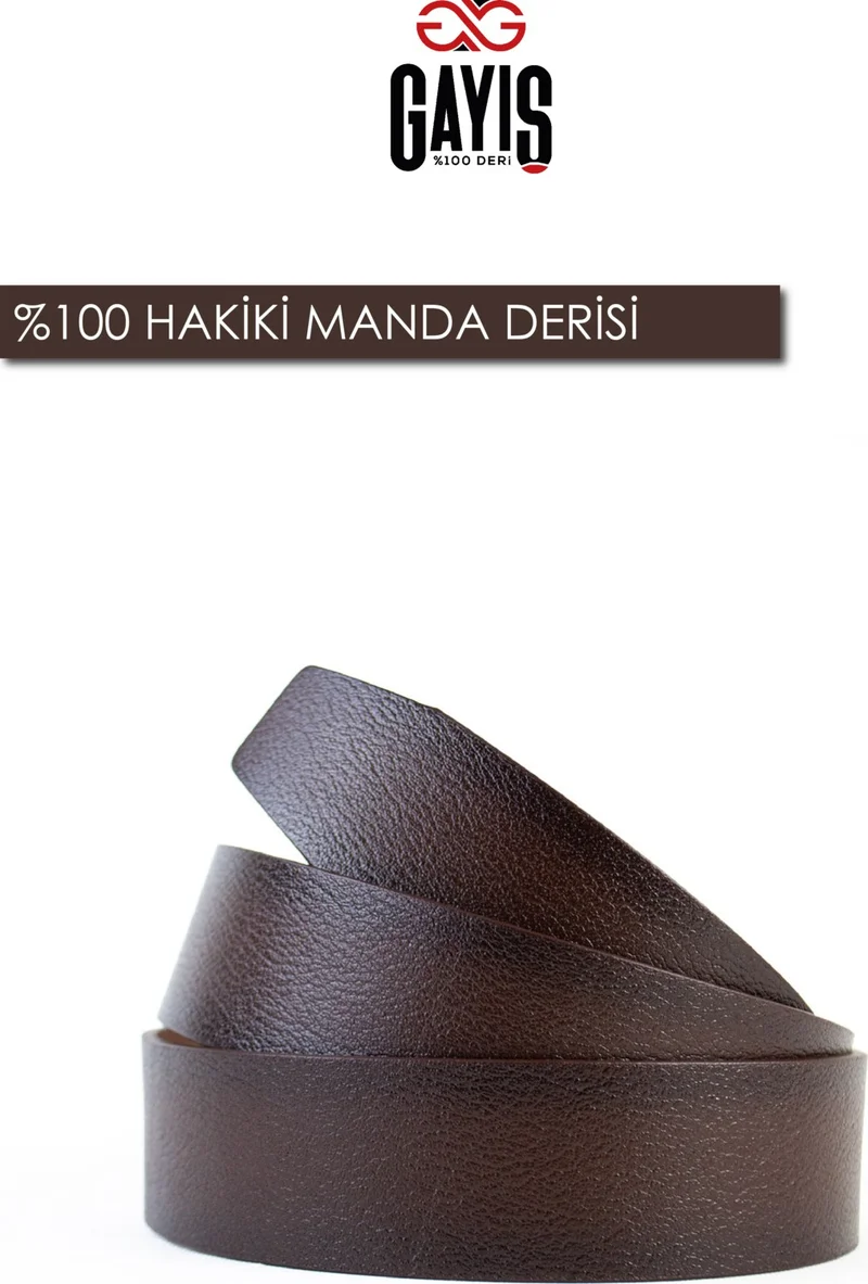 Gayış Special Oval Leather Denim Fabric Brown Men's Belt