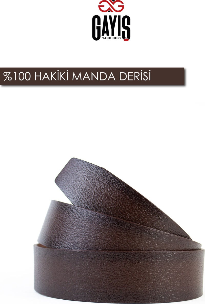 Gayış Special Oval Leather Denim Fabric Brown Men's Belt - Image 5