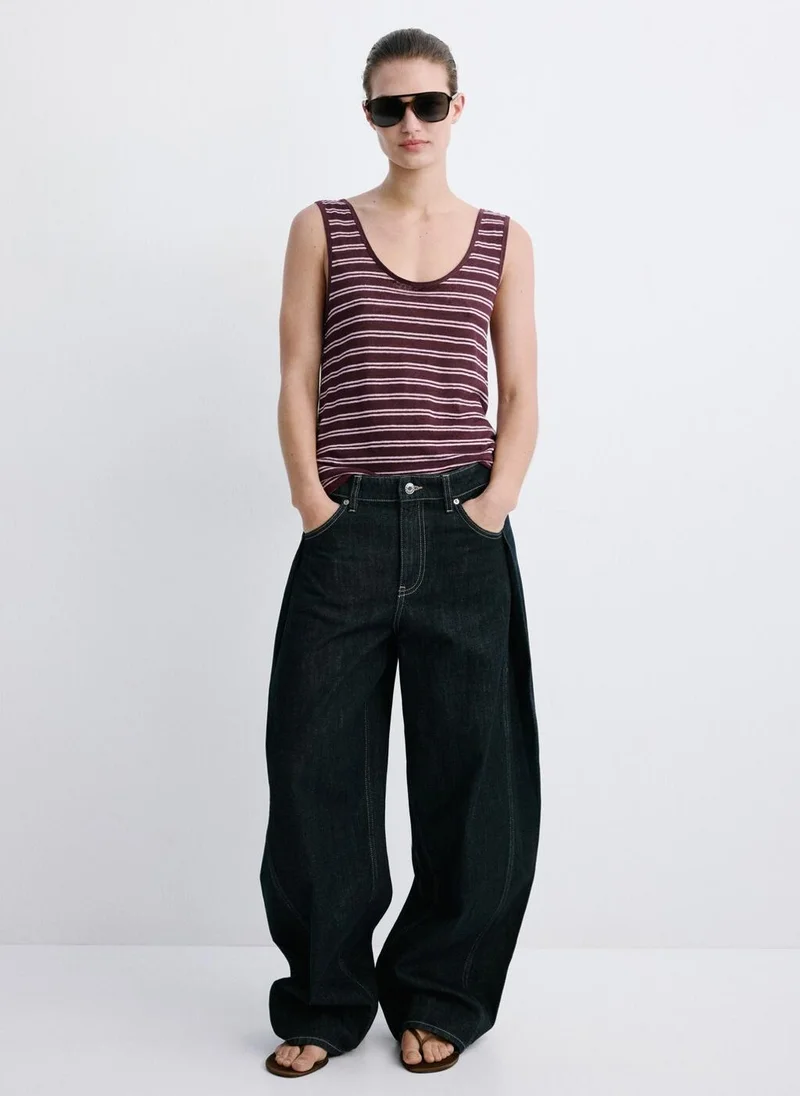 Mango  Linen Top With Round Neckline for Women | Best Price UAE