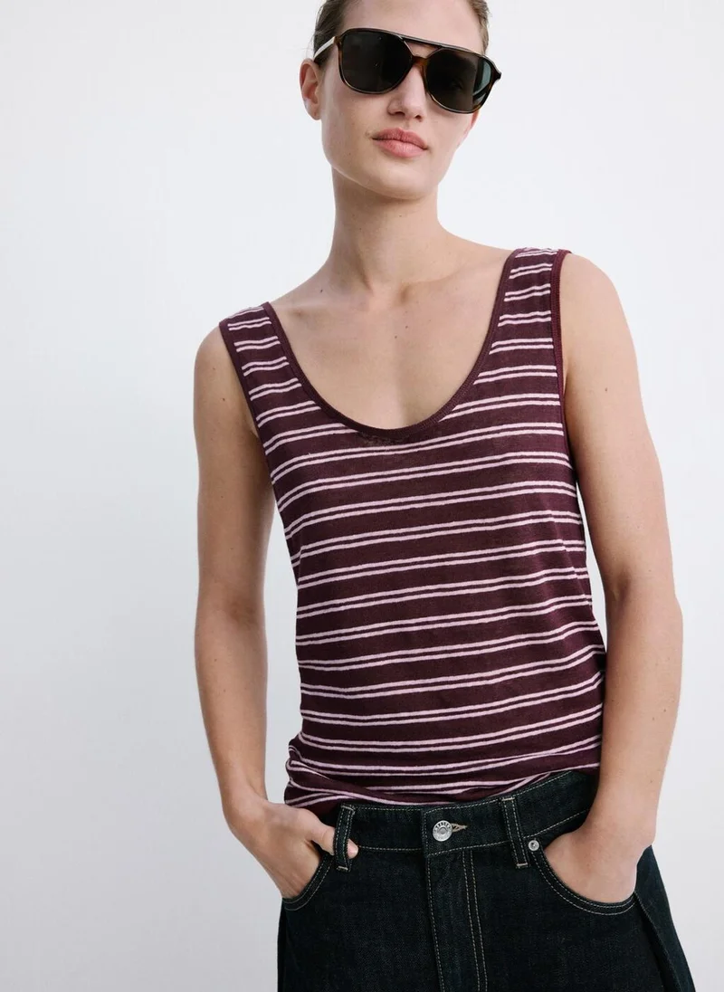 MANGO Linen Top With Round Neckline