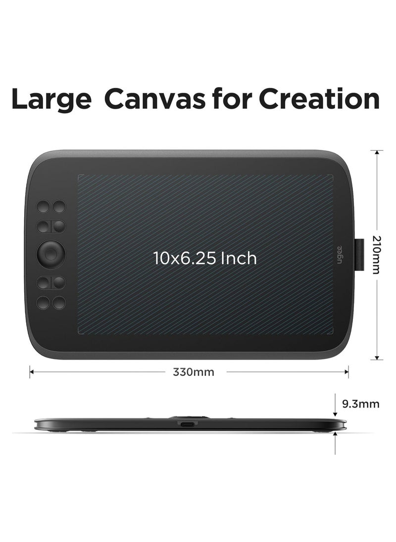 M908 Graphics Drawing Tablet – 10x6.25 Inch Digital Art Pad with 16K Pressure Sensitivity, Battery-Free Stylus, 8 Hotkeys & Scroll Wheel for Windows, Mac & Android