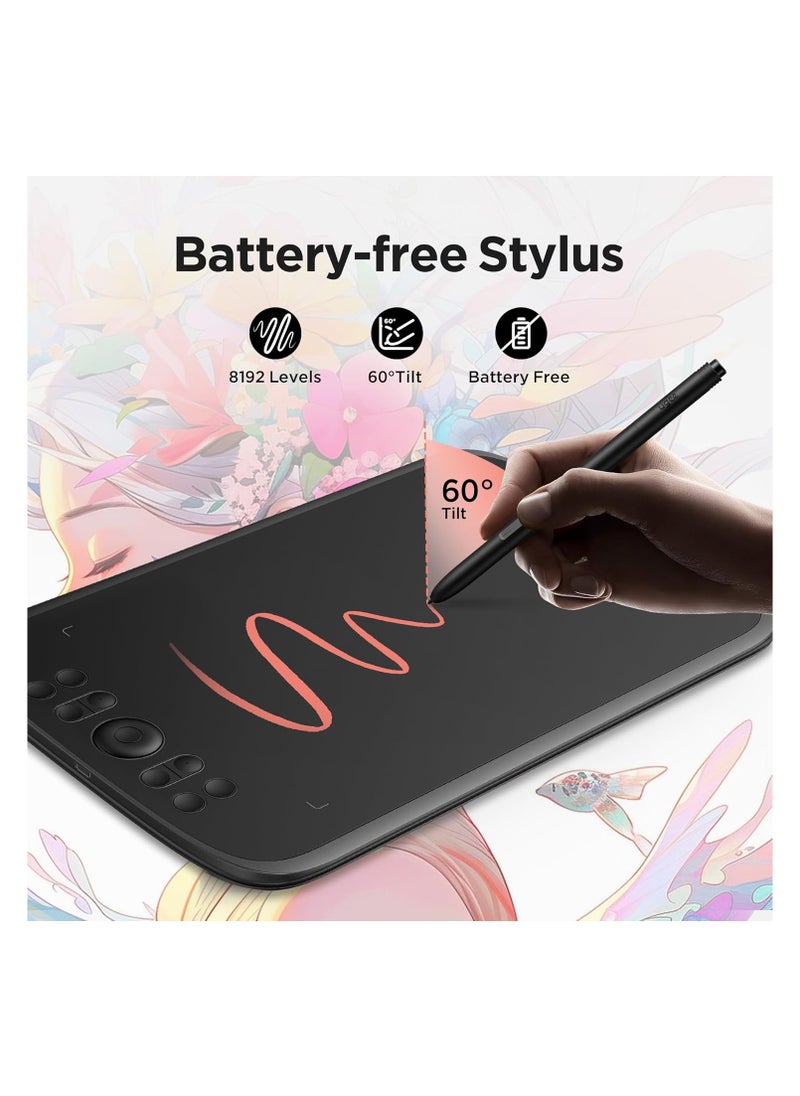 M908 Graphics Drawing Tablet – 10x6.25 Inch Digital Art Pad with 16K Pressure Sensitivity, Battery-Free Stylus, 8 Hotkeys & Scroll Wheel for Windows, Mac & Android