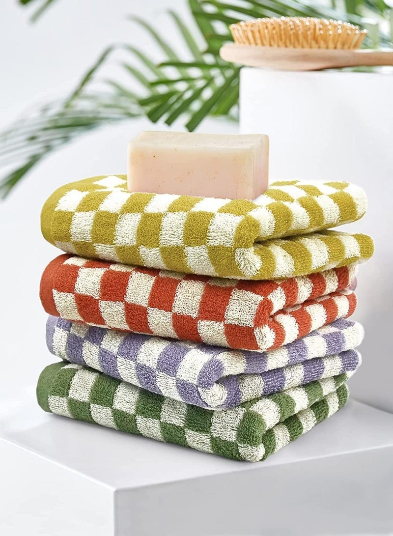 Beauenty Checkered Cotton Towels, Cotton Face Hand Towels Soft Absorbent for Bathroom, Spa, Gym, Kitchen, 4 Pcs Soft Cotton Hand Towel Set Checkered, 13 x 29 Inches, 4 Colors - Image 2