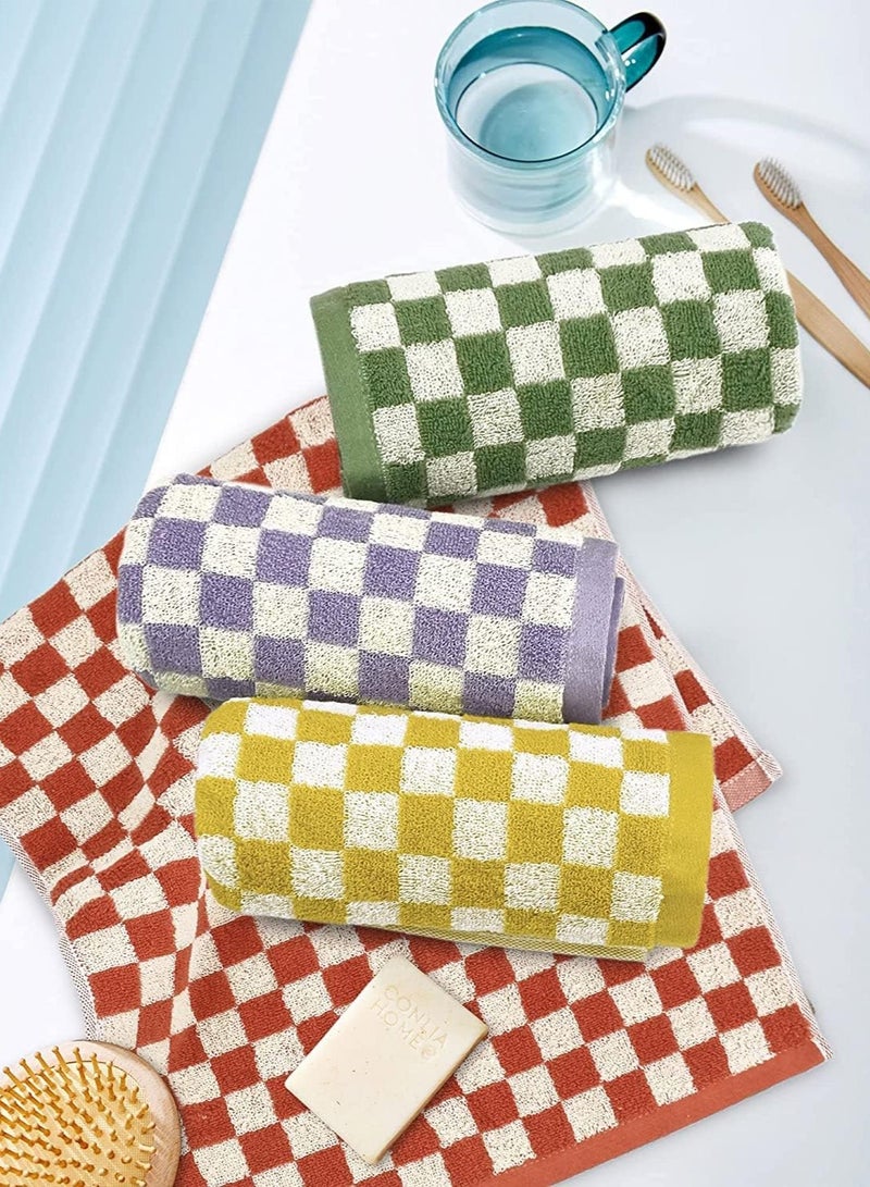 Beauenty Checkered Cotton Towels, Cotton Face Hand Towels Soft Absorbent for Bathroom, Spa, Gym, Kitchen, 4 Pcs Soft Cotton Hand Towel Set Checkered, 13 x 29 Inches, 4 Colors - Image 3