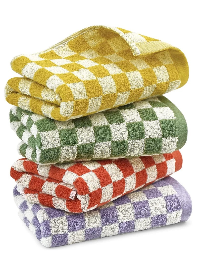 Beauenty Checkered Cotton Towels, Cotton Face Hand Towels Soft Absorbent for Bathroom, Spa, Gym, Kitchen, 4 Pcs Soft Cotton Hand Towel Set Checkered, 13 x 29 Inches, 4 Colors - Image 1