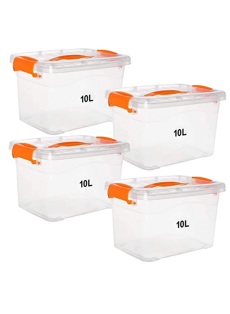 Raxoom 4pcs Plastic Storage Boxes, 10L Clear Stackable Containers With Lockable Lids, Clear Plastic Organizer – Transparent Box Storing Toys, Shoes, Kitchen Items, Snacks, Tools, Medicine - Image 1