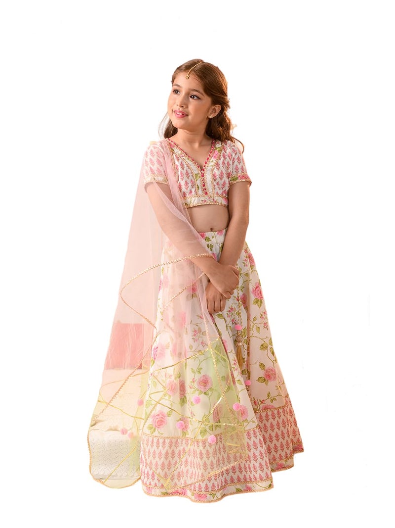 Pspeaches Girl's Cotton Readymade Lehenga Choli (L-Offwhitepinkbooti_Off White_12-13Y) - Image 4