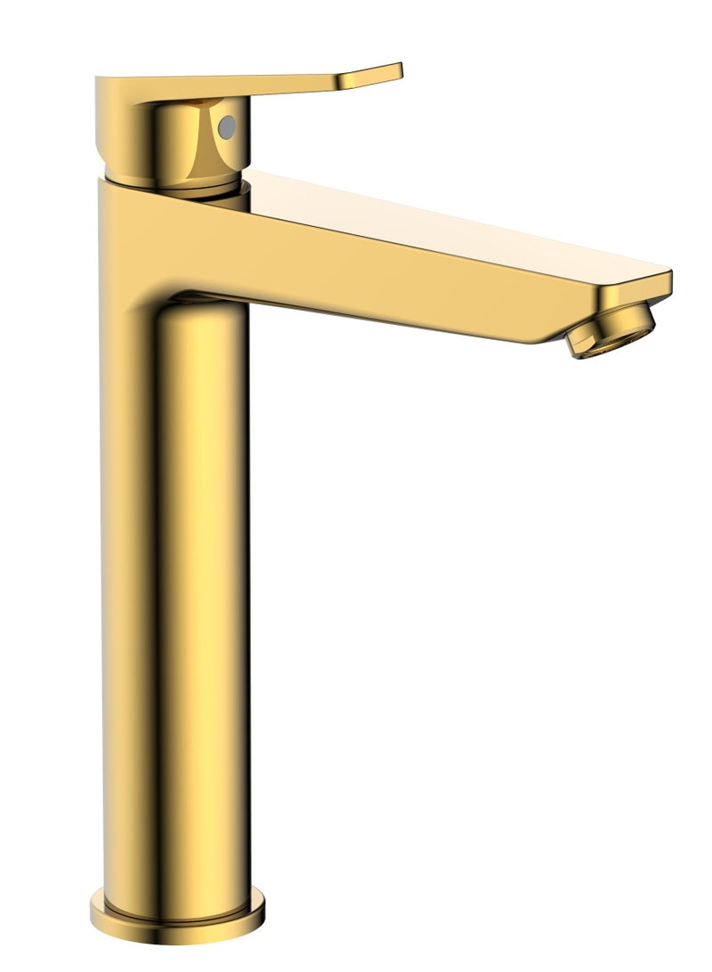 HESANIT Logic Single Lever Bathroom High Basin Faucet With Pop-Up Waste Gold - 4007G - Image 1