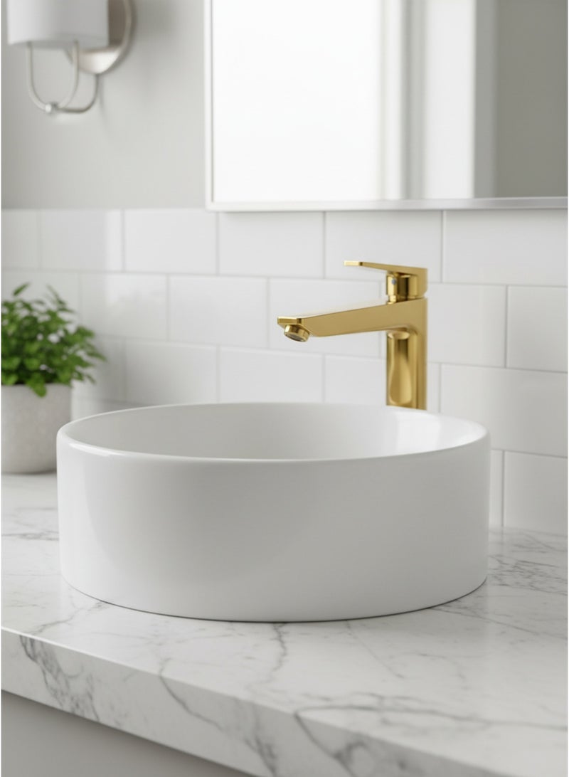 HESANIT Logic Single Lever Bathroom High Basin Faucet With Pop-Up Waste Gold - 4007G - Image 2