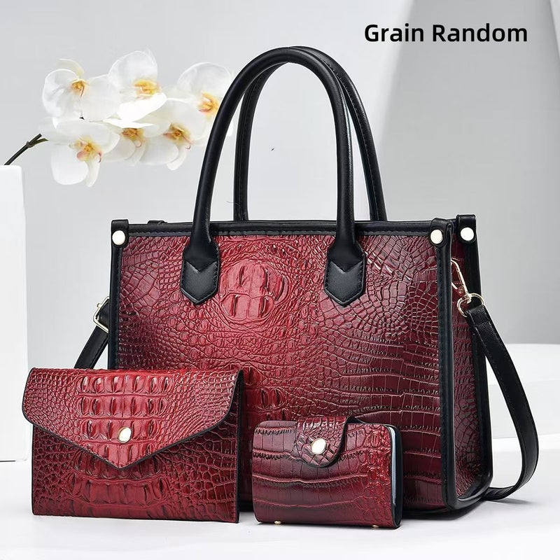 Selling Crocodile Pattern Handbag Three-Piece Set, Fashionable And Versatile, Large-Capacity Women'S Bag - Image 4