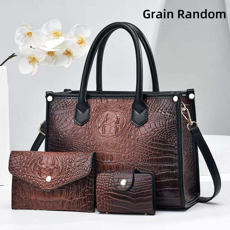 Selling Crocodile Pattern Handbag Three-Piece Set, Fashionable And Versatile, Large-Capacity Women'S Bag - Image 5