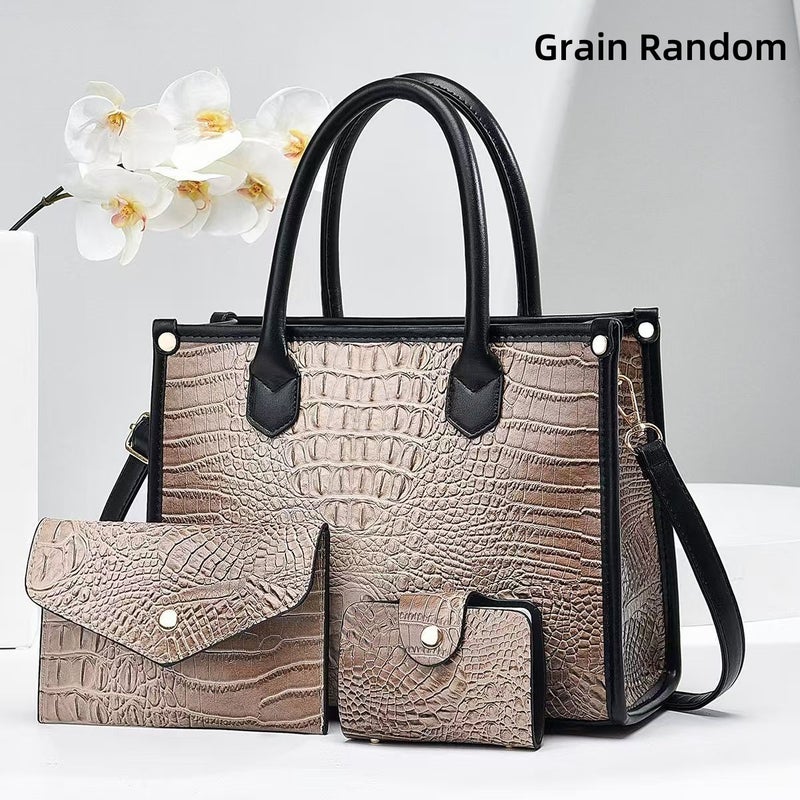 Selling Crocodile Pattern Handbag Three-Piece Set, Fashionable And Versatile, Large-Capacity Women'S Bag - Image 3