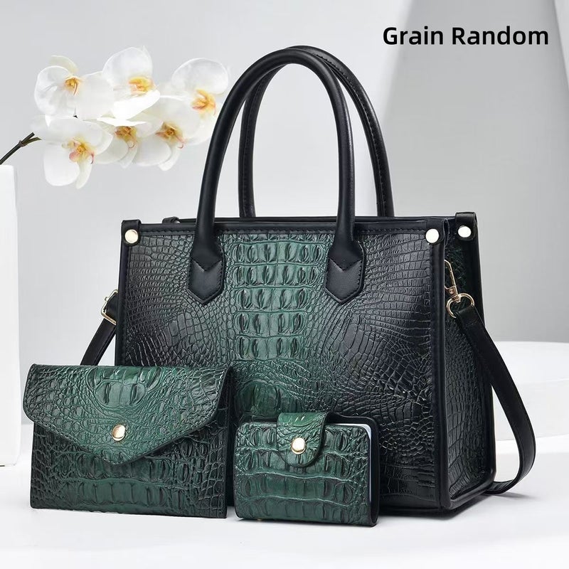 Selling Crocodile Pattern Handbag Three-Piece Set, Fashionable And Versatile, Large-Capacity Women'S Bag - Image 2