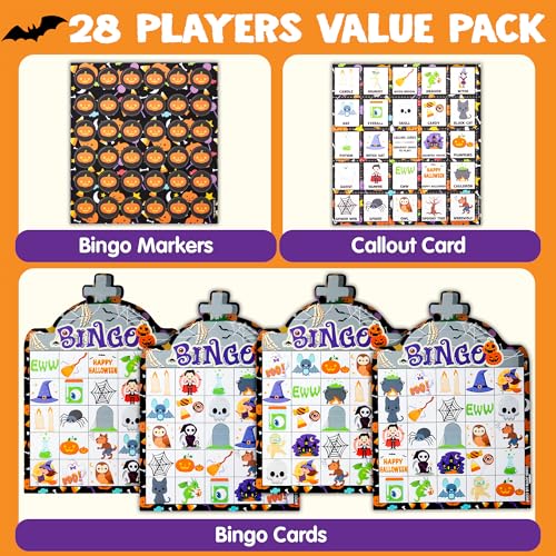 JOYIN 28 Players Halloween Bingo Game Cards for Kids Halloween Bingo Cards for Classroom School Family Group Activities Halloween Party Adults Kids Indoor Card Games - Image 5