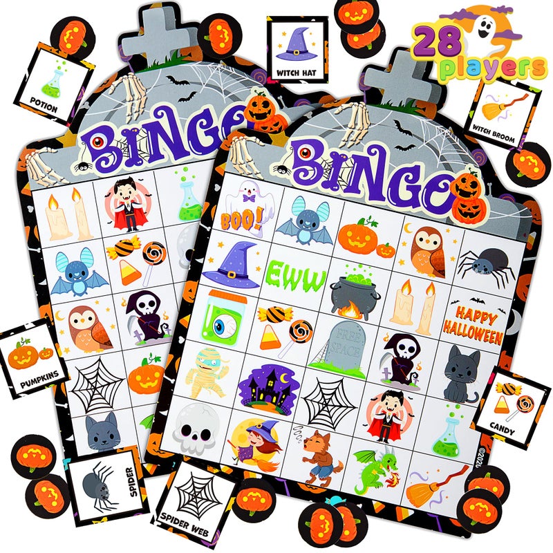 JOYIN 28 Players Halloween Bingo Game Cards for Kids Halloween Bingo Cards for Classroom School Family Group Activities Halloween Party Adults Kids Indoor Card Games - Image 4