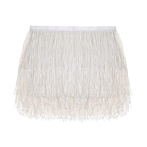 AWAYTR 1 Yard Beaded Fringe Trim 6in Wide Glass Beaded Fringe for Dress Clothing and DIY Crafts AB Color - Image 1