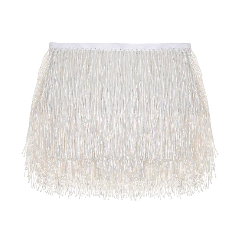 AWAYTR 1 Yard Beaded Fringe Trim 6in Wide Glass Beaded Fringe for Dress Clothing and DIY Crafts AB Color - Image 2